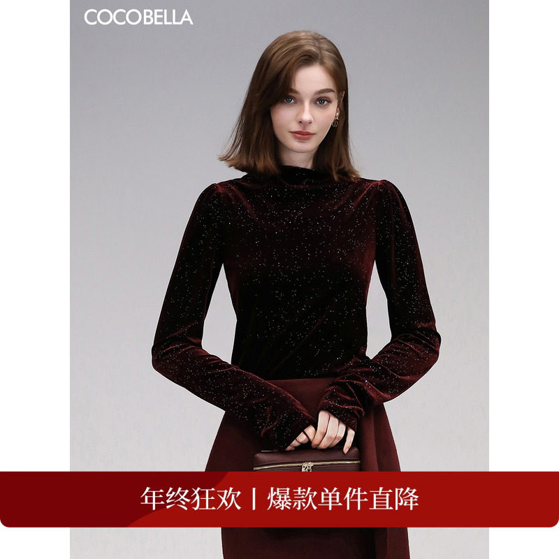 COCOBELLA亮片丝绒长袖衬衫