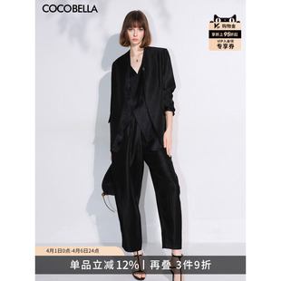 PA547B 女静奢风珠光人丝烟管裤 COCOBELLA职场通勤廓形黑色西裤
