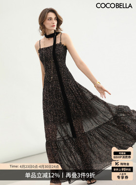 COCOBELLA女人味微透豹纹吊带连衣裙女品质感内搭长裙FR3213