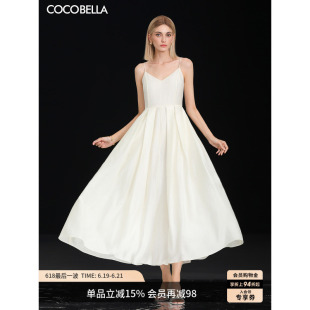 预售COCOBELLA优雅醋酸吊带连衣裙女莱赛尔A字大摆轻礼服裙FR0112