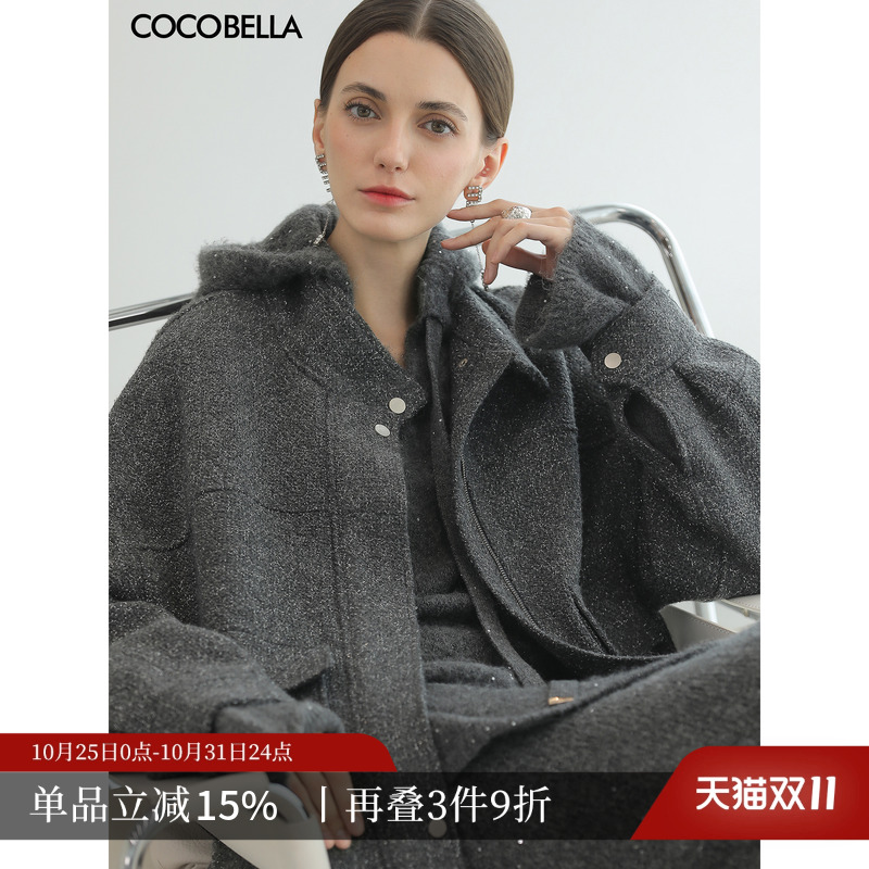 中长款亮丝毛呢休闲外套