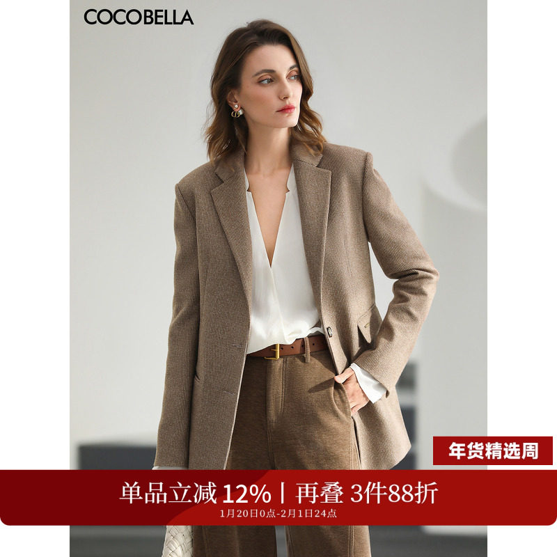 预售COCOBELLA秀场同版复古格子西装女26早春OL通勤休闲外套SI24,女装/女士精品,西装,淘宝优惠券,粉丝福利购,淘宝优惠卷