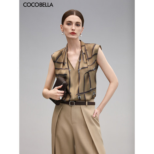 COCOBELLA重磅缎面印花无袖衬衫