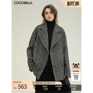 COCOBELLA复古气质人字纹翻领大衣女英伦风冬毛呢外套WL3217