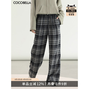 小个子直筒裤 PA3093 女宽松高腰休闲裤 COCOBELLA通勤格纹阔腿裤