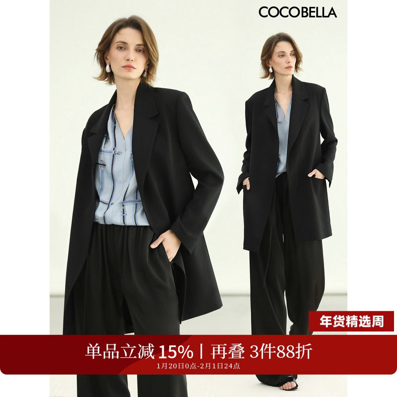 COCOBELLA高智感通勤长款外套纸片人女秋冬系带正肩西装SI3098,女装/女士精品,西装,淘宝优惠券,粉丝福利购,淘宝优惠卷