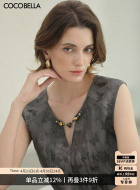 COCOBELLA前后两穿国风盘扣背心炒色暗纹提花无袖气质衬衫VT0030