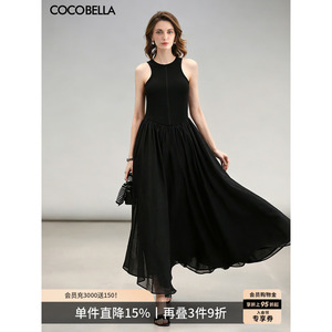 COCOBELLA赫本风背心针织连衣裙女夏黑色收腰大摆裙小黑裙FR0026