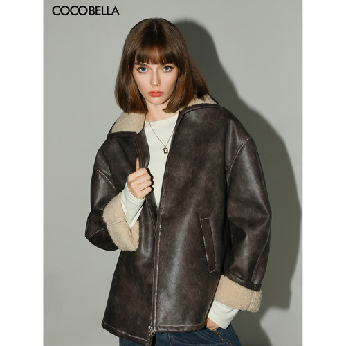 【来了就好】COCOBELLA手工擦色PU环保皮衣女保暖棉服外套PU3007