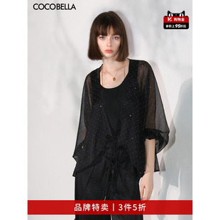 雪纺衫 3件5折 COCOBELLA璀璨星河烫钻微透视女蝙蝠袖 SN7001