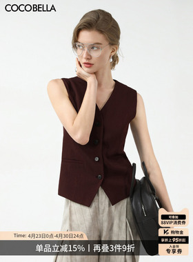 COCOBELLA安可拉红无领西装风马夹简约气质通勤休闲马甲WS7007-2