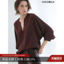 极简酒红通勤上衣衬衣女SR7066 衬衫 缎面长袖 COCOBELLA法式