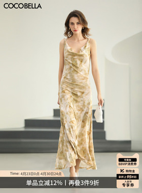 COCOBELLA女人味荡领印花针织连衣裙春夏浪漫吊带长裙FR0083