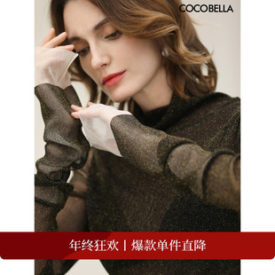 女混搭上衣UT3220 COCOBELLA黑色时尚 miu系高领微透视打底衫