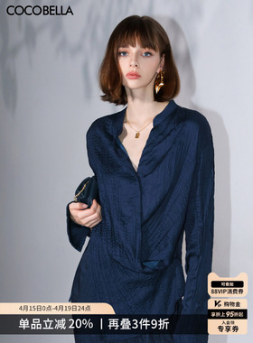 COCOBELLA重工压褶缎面气质优雅立领衬衫女新中式两穿衬衣SR0045