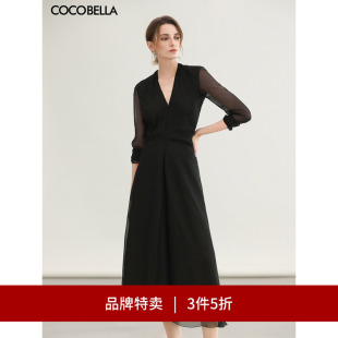 裙FR7085 COCOBELLA赫本风假两件收腰黑金色连衣裙衬衫 3件5折