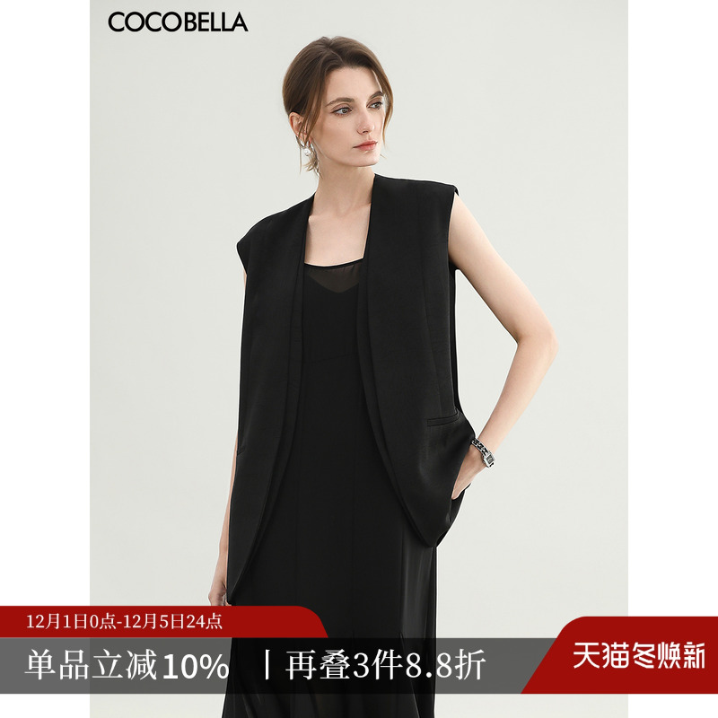 静奢假两件黑色无领西装马甲