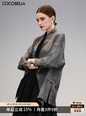 COCOBELLA新中式国风仿香云纱盘扣外套流光缎面休闲西装SC3083-2