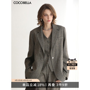 女春气质休闲外套SI7029 COCOBELLA老钱风精纺花纱羊毛正肩西装