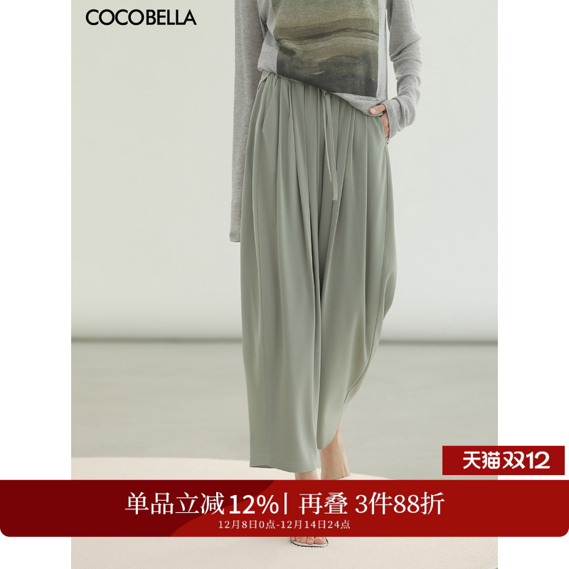 重工捏褶木耳腰凉感休闲裤