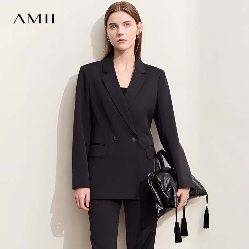 Amii2025春新款高级感职业套装垫肩西装休闲九分裤轻熟西服两件套