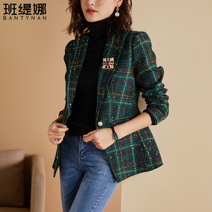 显瘦气质短外套百搭黑色女上衣 外套女修身 小香风格 纹粗花呢西装