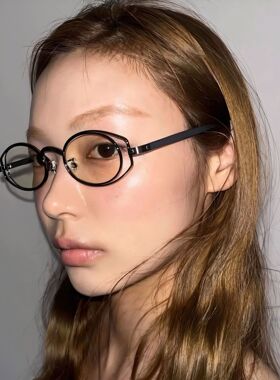 欧美双圈椭圆形眼镜框美女学生感时尚个性碎花色平光镜架装饰