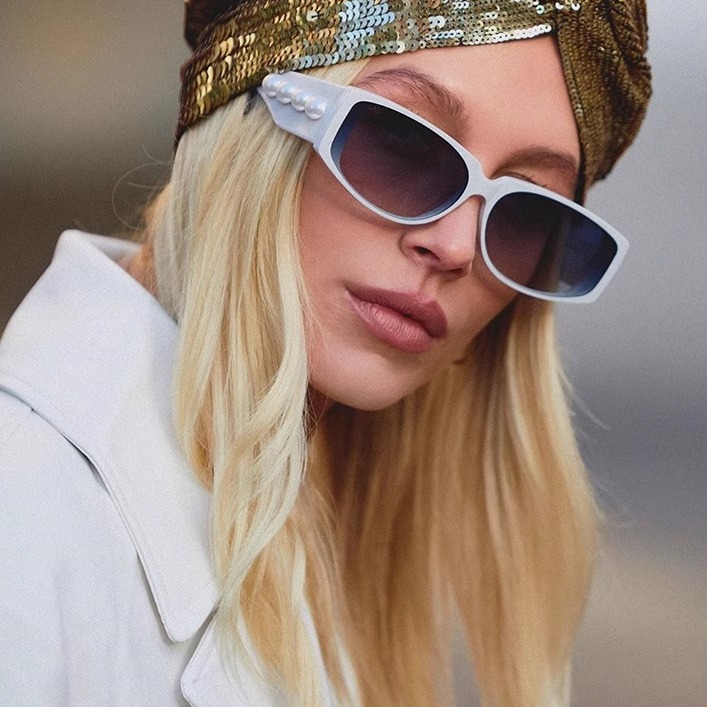 新颖糖果色小方框手工点珍珠太阳镜彩色透明个性欧美潮人推荐