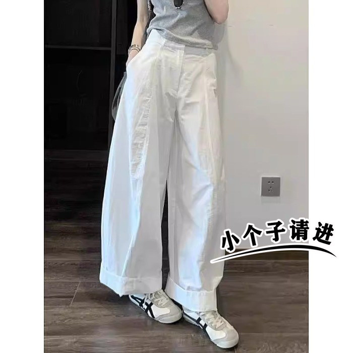 小个子韩系慵懒风白色阔腿裤女夏季宽松百搭休闲直筒拖地裤长裤xs