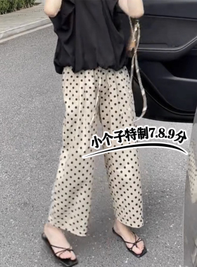 小个子穿搭145七分白色波点直筒裤女夏季超薄宽松九分休闲裤xxs码
