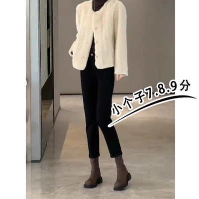 145七分黑色牛仔裤女秋冬2025新款韩版高腰显瘦九分小个子法棍裤s