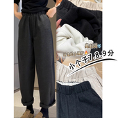 145小个子秋冬搭配七八分毛呢直筒裤 女xxs松紧腰显瘦加厚休闲裤 子