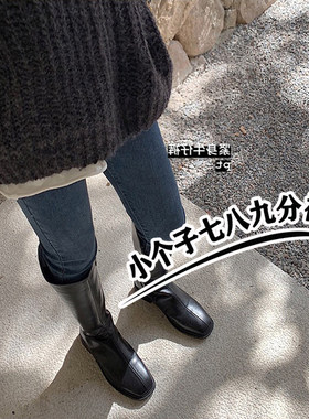 小个子女装140七分加绒铅笔牛仔裤女秋冬高腰弹力紧身九分小脚裤9