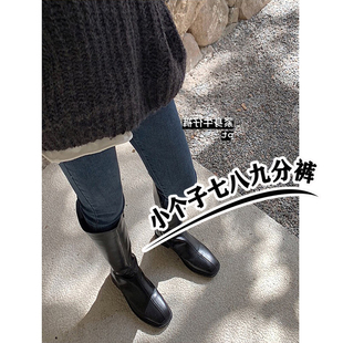 女秋冬高腰弹力紧身九分小脚裤 小个子女装 140七分加绒铅笔牛仔裤