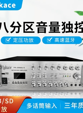学校园大功率前置广播系统1000W定压功放机八分区2000瓦USB蓝牙