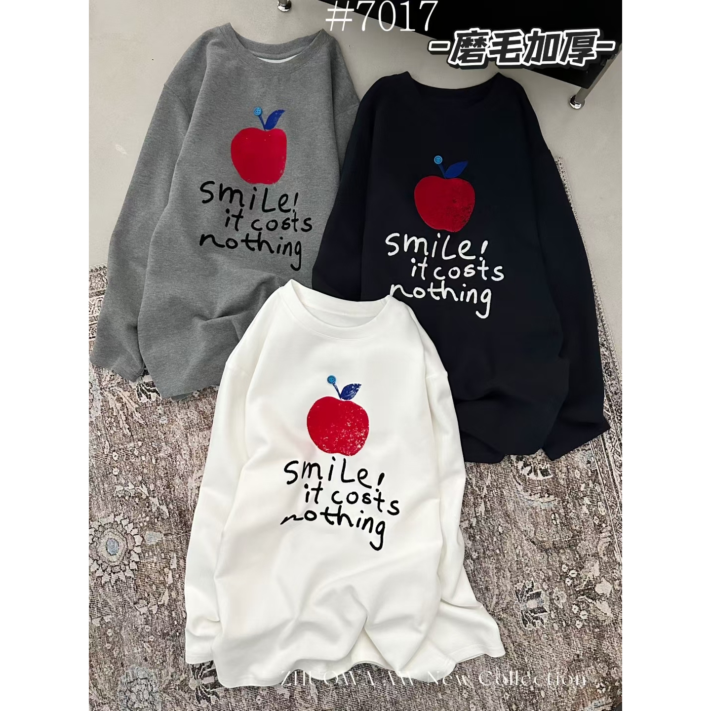 ZW卓娃2025冬季新款苹果图案T恤