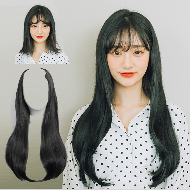 假发女长直发u型半头套自然逼真梨花头中分空气刘海女假发套内卷