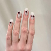 手工定制孕妇白色穿戴甲短款 可拆卸日常紫色暗夜玫瑰花中长美甲