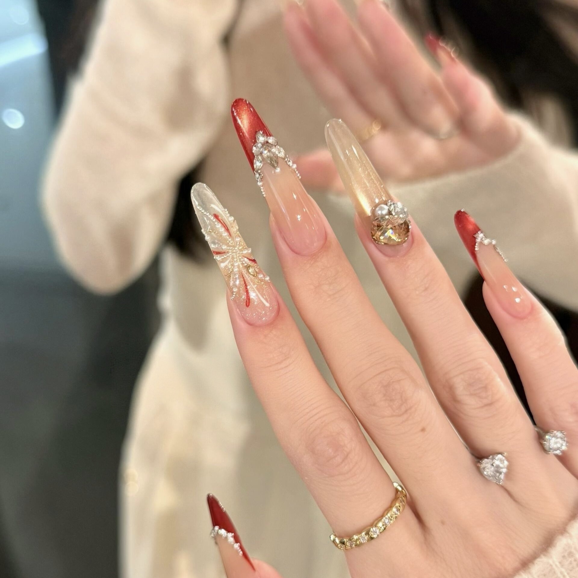 手工定制穿戴美甲长款新年战甲红色满钻烟花法式显白婚甲新娘孕妇,彩妆/香水/美妆工具,穿戴甲/甲片,淘宝优惠券,粉丝福利购,淘宝优惠卷