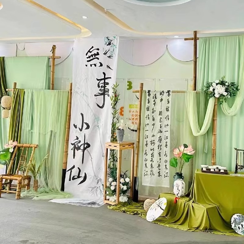 中国风清新纱幔布料隔断