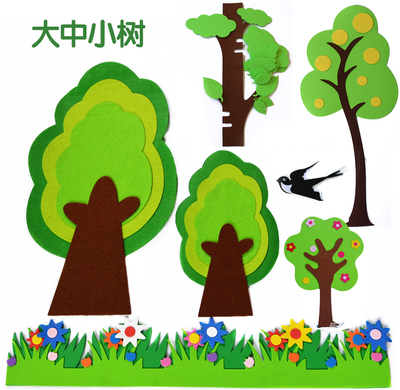 幼儿园教室材料无纺布大小树墙报