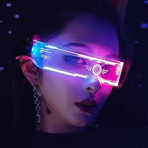 赛博朋克LED发光眼镜未来科技感