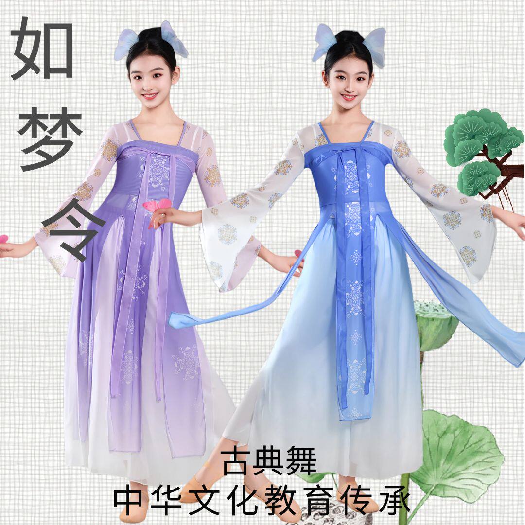 如梦令舞蹈服蓝色蝶韵蝶香蝶恋花蝴蝶泉边儿童古典舞飘逸演出服女