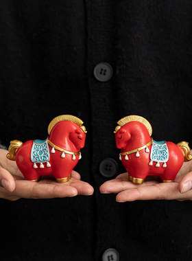 鸿运当头唐马摆件文创家居装饰品家用茶桌茶宠茶壶盖置马年伴手礼