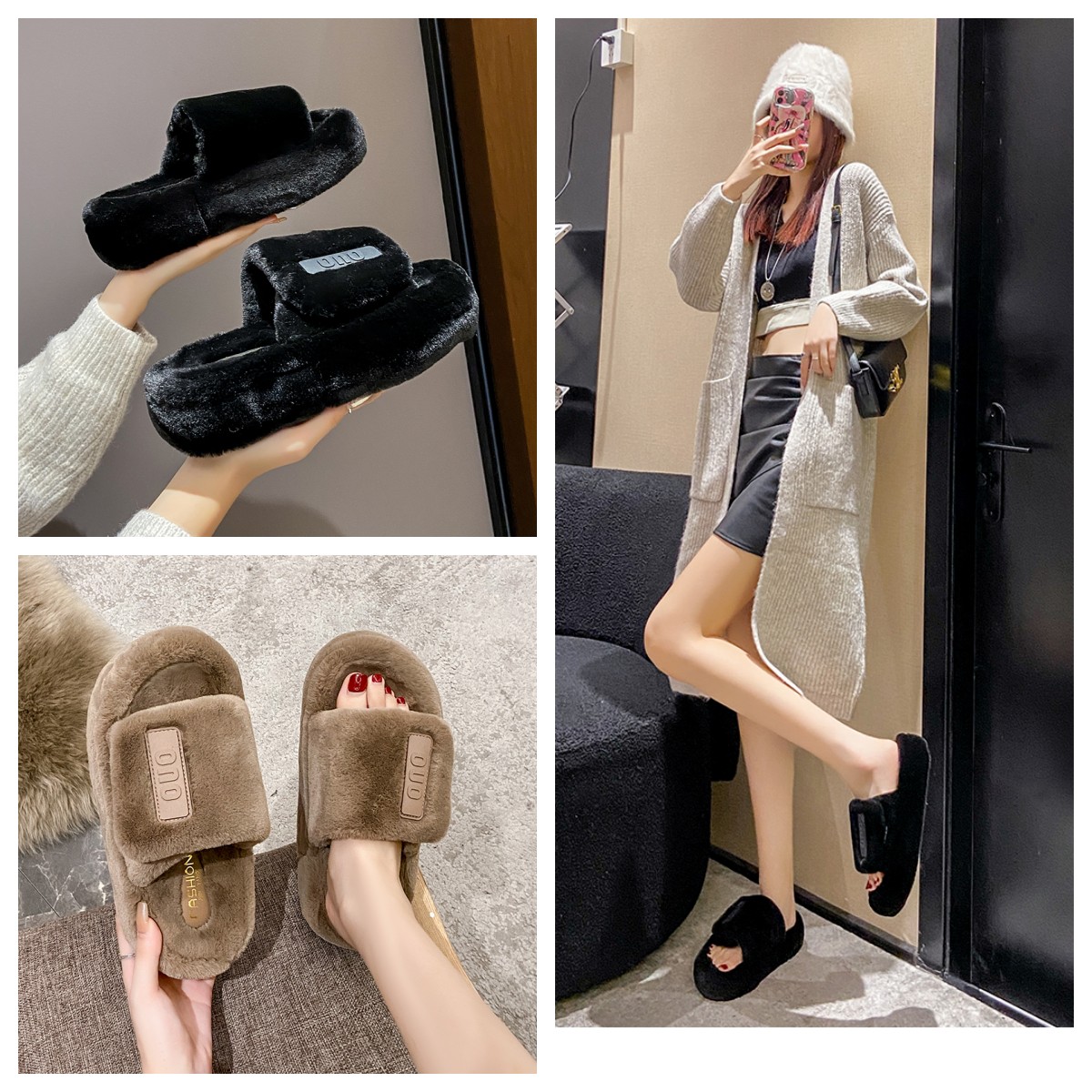 女鞋棉拖毛毛鞋厚底增高家居显瘦