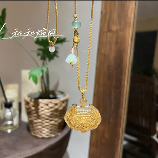 花开富贵如意锁项链莲蓬绳编织点钻花开富贵锁