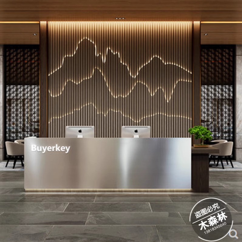 大气公司吧台简约现代不锈钢收银台服装店店铺前台桌美容院接待台