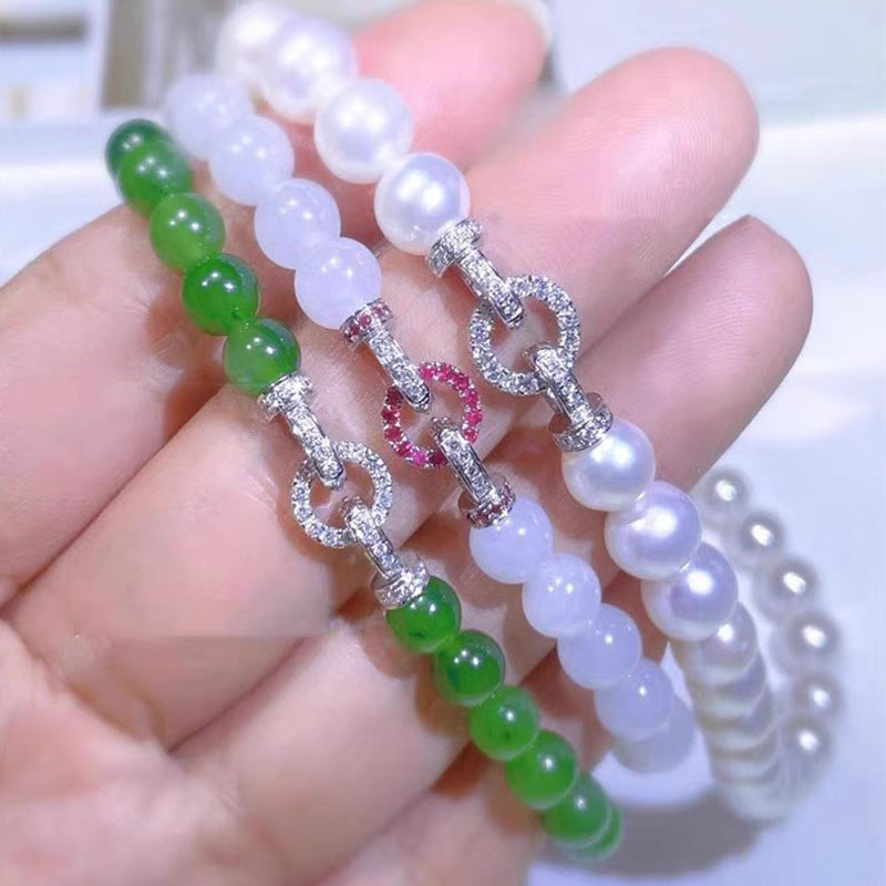 镀18K金珍珠项链扣头配件镶钻翡翠珠链圆环万能扣蜜蜡手链连接扣