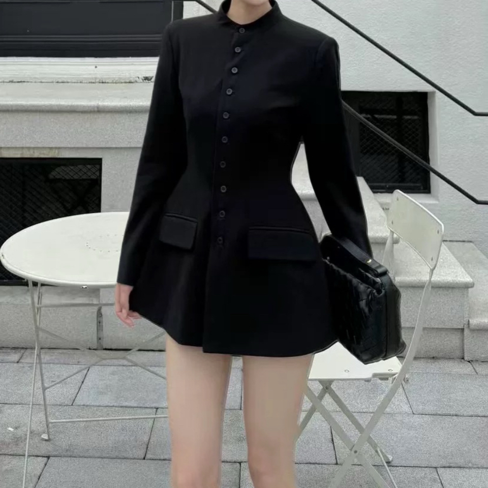 秋冬新温柔高知穿搭正肩立领西装加棉外套高级感气质小西服连衣裙