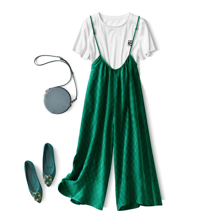 高腰九分裤口袋垂感显瘦背带裤